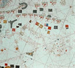 CARTA NAUTICA VALLSECA S XV MMB 3236 
DETALL ITÀLIA I SICILIA AL NORD ELS ALPS 
M M B