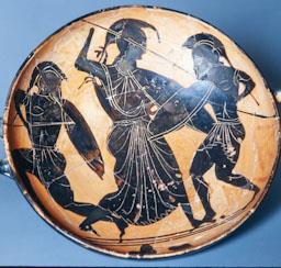 KYLIX CERAMICA GREGA EMPURIES LLUITA D`HECTOR I AQUILES AL MIG ATENA 
M A B