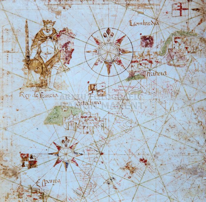 CARTA NAUTICA MEDITERRANIA ATLES MALLORCA MMB 4775 DETALLS DEL REI DE FRANÇA CATALUNYA ESPANYA LLOMBARDIA 
M M B