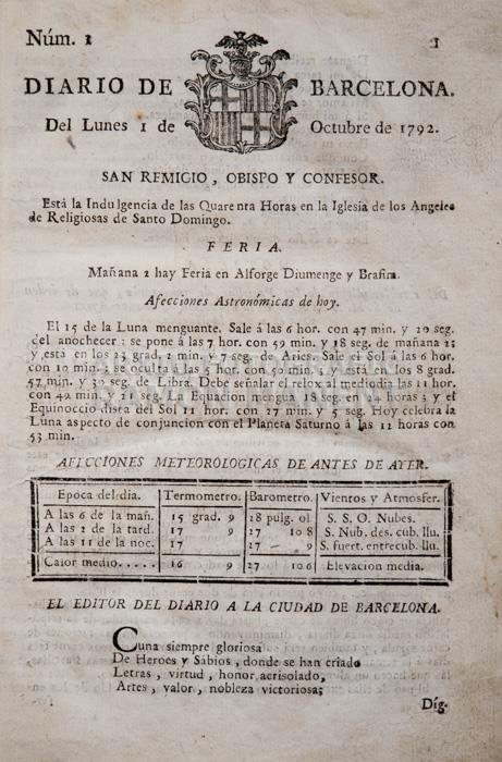 -DIARIO DE BARCELONA- 
nº1 01-10-1792 
I M H