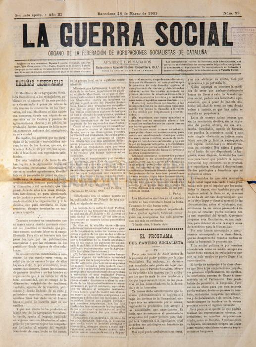 -LA GUERRA SOCIAL- ORGAN FEDERACIÓ ASSOCIACIONS SOCIALISTES DE CATALUNYA 
I M H