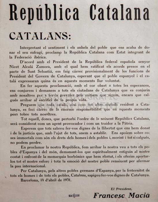 BAN PROCLAMACIÓ REPUBLICA CATALANA 
14 ABRIL 1931 
I M H 
