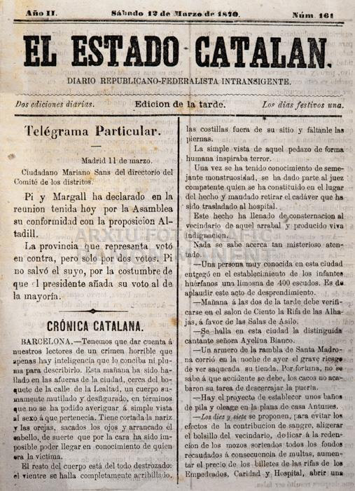 PERIODIC -EL ESTADO CATALAN-
REPUBLICANO FEDERALISTA INTRANSIGENTE- 
I M H