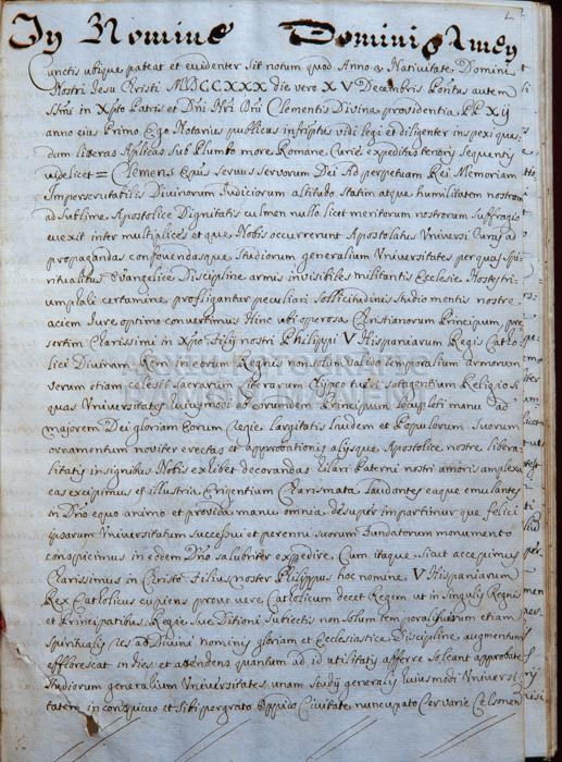 BUTLLA DE CREACIÓ DE LA UNIVERSITAT DE CERVERA AMB EL TITOL DE REIAL I PONTIFICIA 
ARXIU HISTÒRIC COMARCAL DE CERVERA 
(FONS UNIVERSITAT)