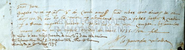 LLETRES DE CANVI NAPOLS S XVI 
FOMENT DEL TREBALL NACIONAL