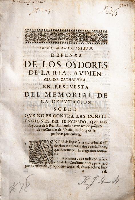 -DEFENSA DE LOS OYDORES-
BIBLIOTECA COL LEGI ADVOCATS