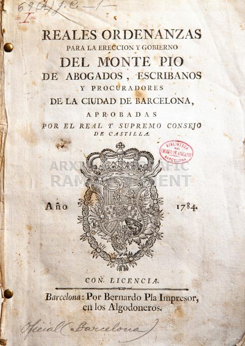 ORDENANZAS MONTEPIO 
BIBLIOTECA COL LEGI ADVOCATS