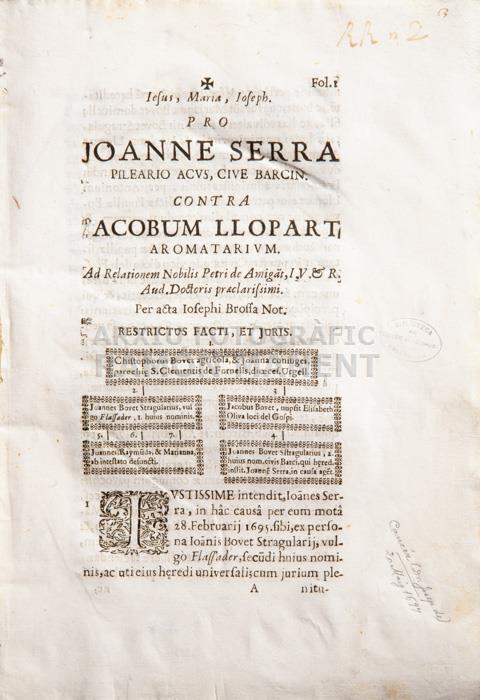 AL LEGACIÓ JOSEP DE CANCER 
BIBLIOTECA COL LEGI ADVOCATS