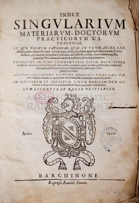 -INDEX SINGULARIUM-
BIBLIOTECA COL LEGI ADVOCATS