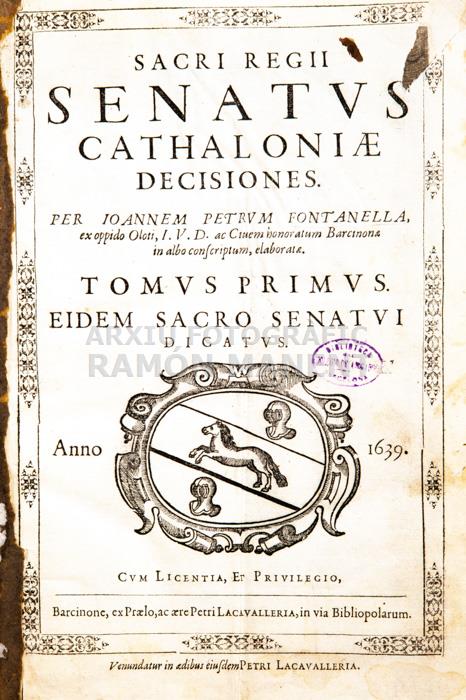 -SENATUS CATHALONIAE-
BIBLIOTECA COL LEGI ADVOCATS