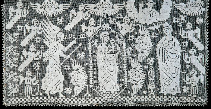 FRONTAL D`ALTAR DE PUNTA S XVI PROC DE CASTELLFOLLIT DEL BOIX 
MUSEU DE LA INDUMENTARIA