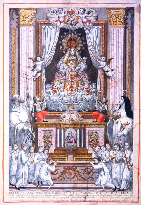 VERGE DE LA MERCE CALCOGRAFIA COLOREJADA AMB PINZELL 
I M H B